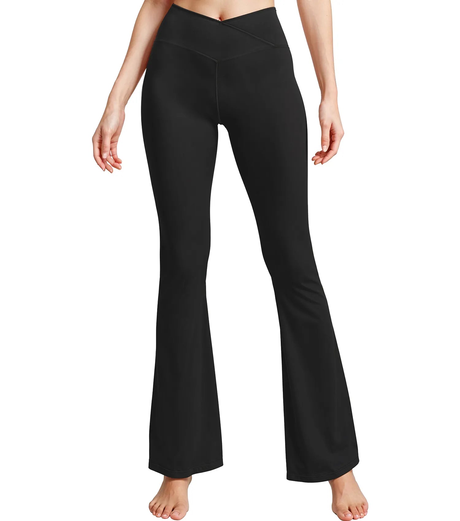 Crossover High Waisted Flare Leggings for Women with Tummy Control (Black)