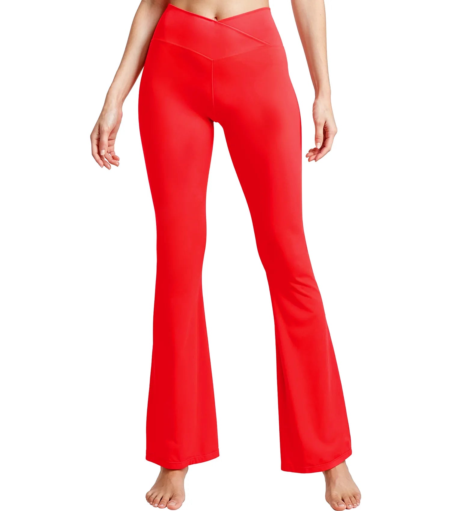 Crossover High Waisted Flare Leggings for Women with Tummy Control (Red)