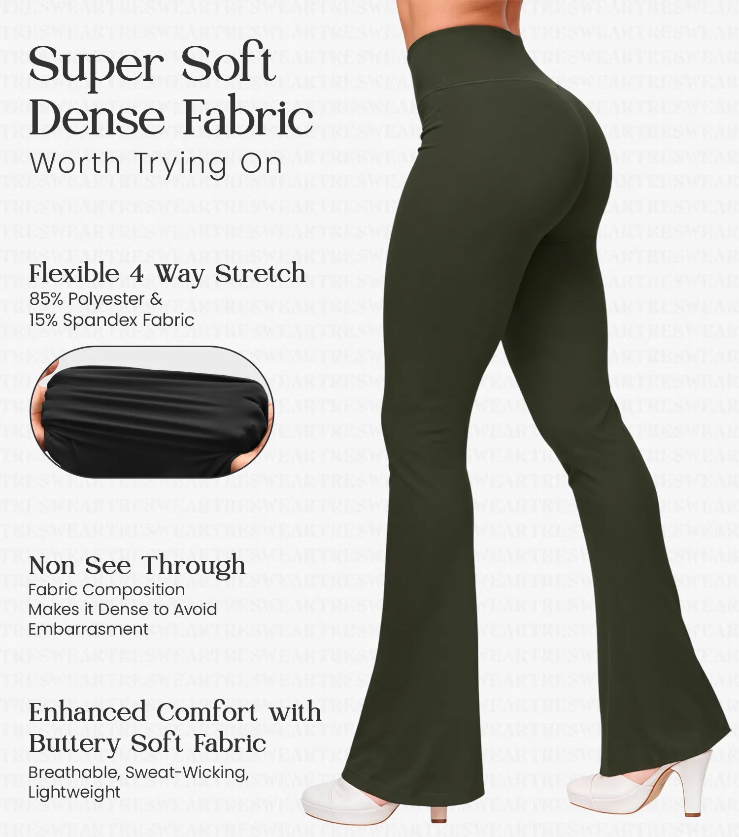 Crossover High Waisted Flare Leggings for Women with Tummy Control (Army Green)