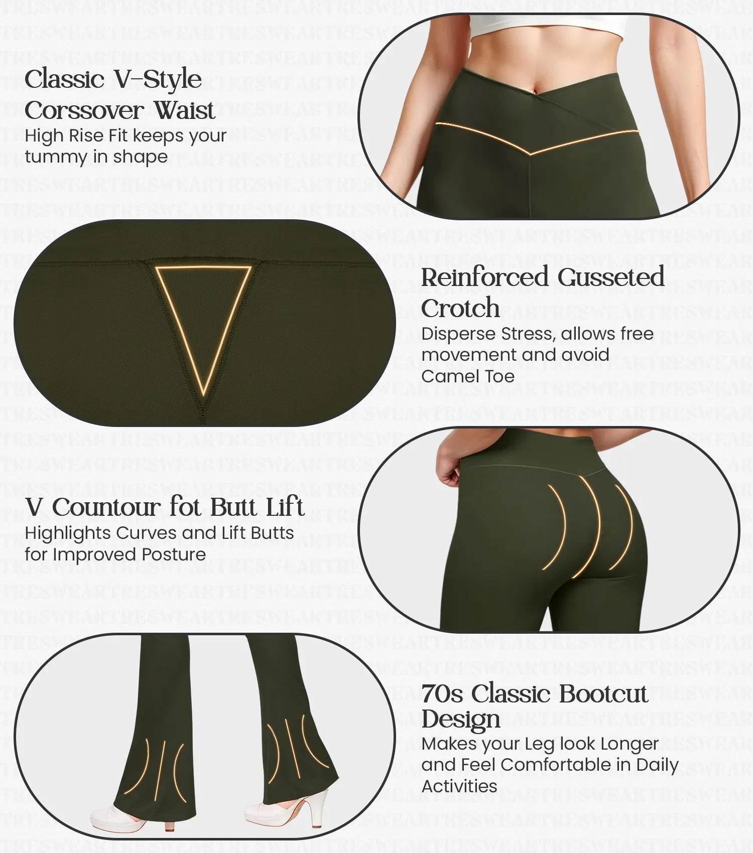 Crossover High Waisted Flare Leggings for Women with Tummy Control (Army Green)