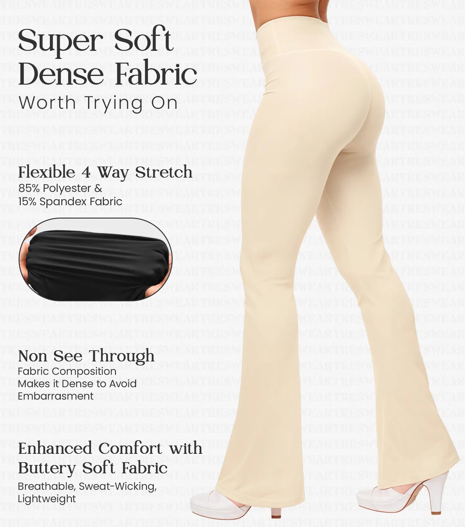 Crossover High Waisted Flare Leggings for Women with Tummy Control (Beige)