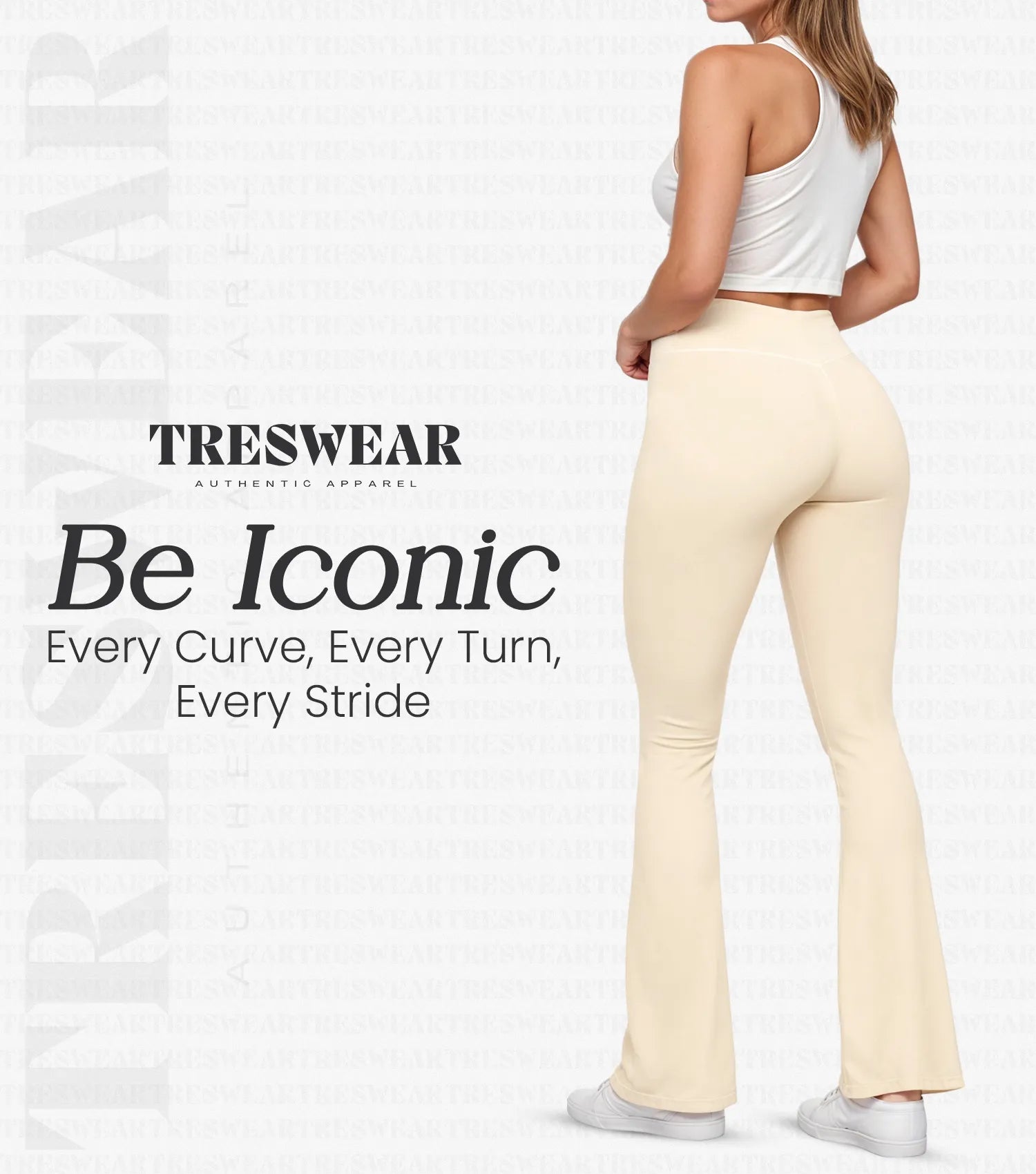 Crossover High Waisted Flare Leggings for Women with Tummy Control (Beige)