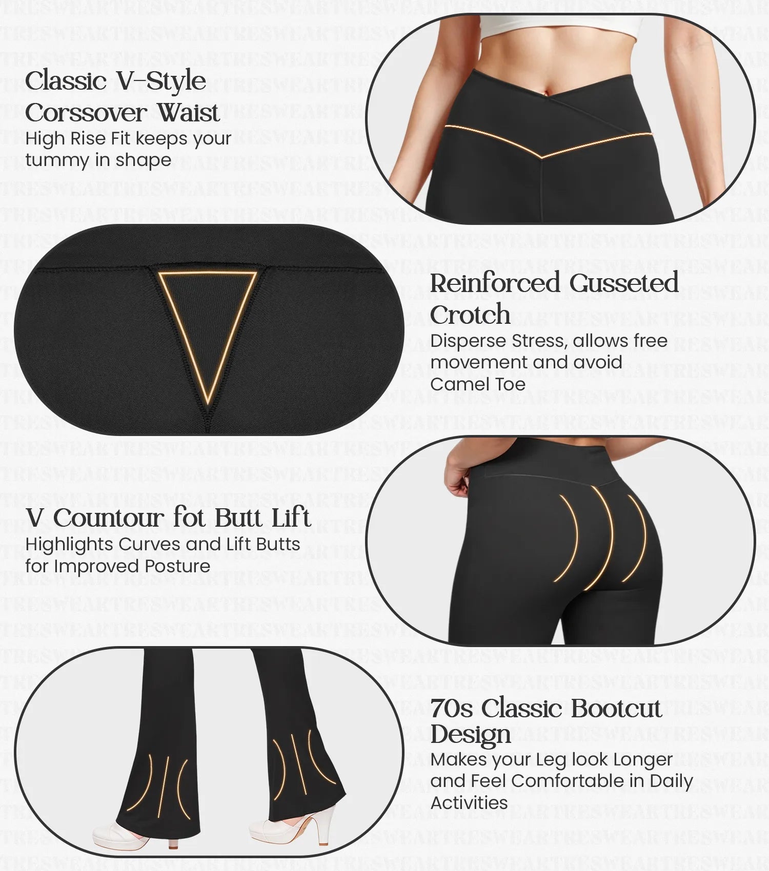 Crossover High Waisted Flare Leggings for Women with Tummy Control (Black)