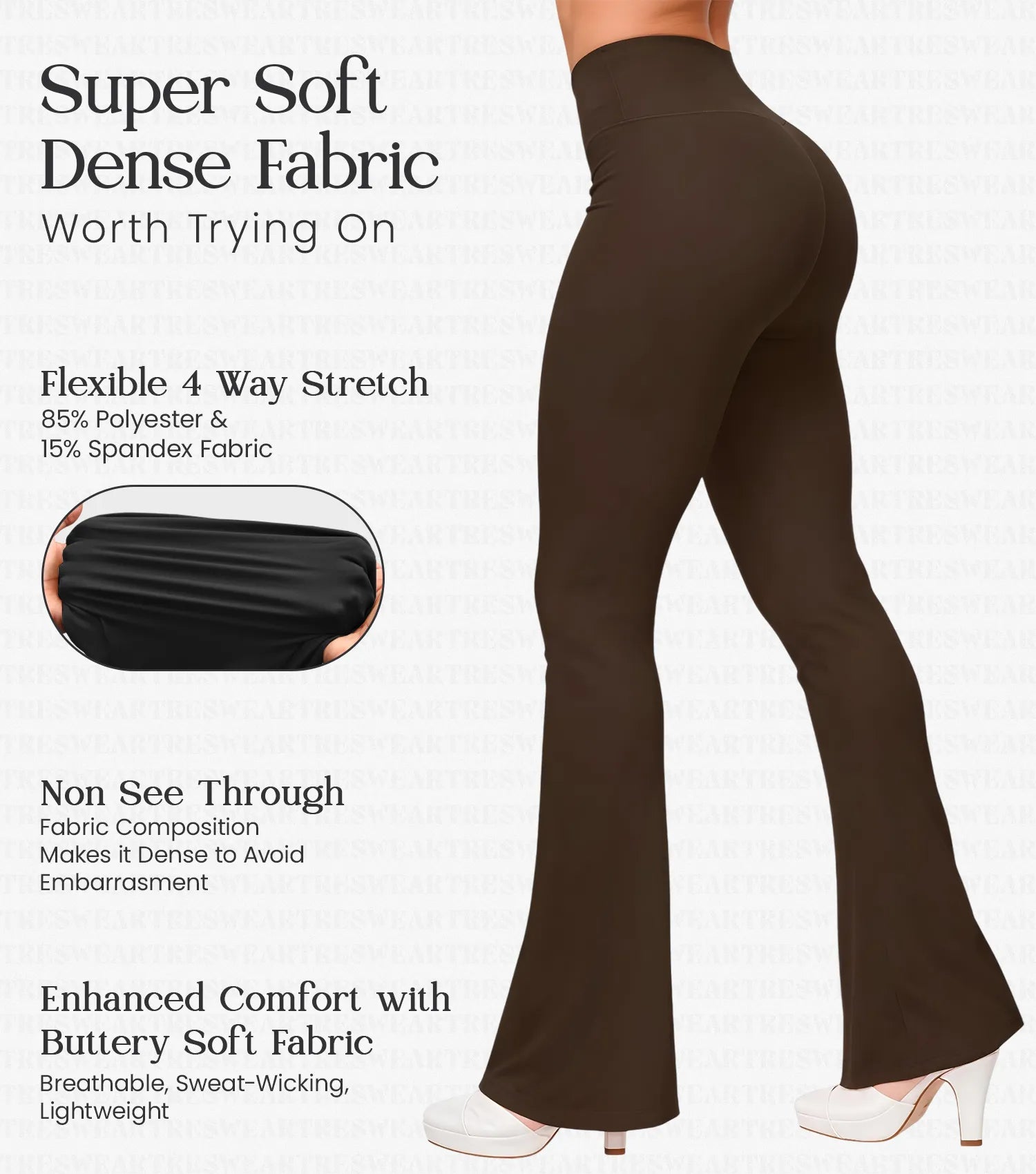 Crossover High Waisted Flare Leggings for Women with Tummy Control (Brown)