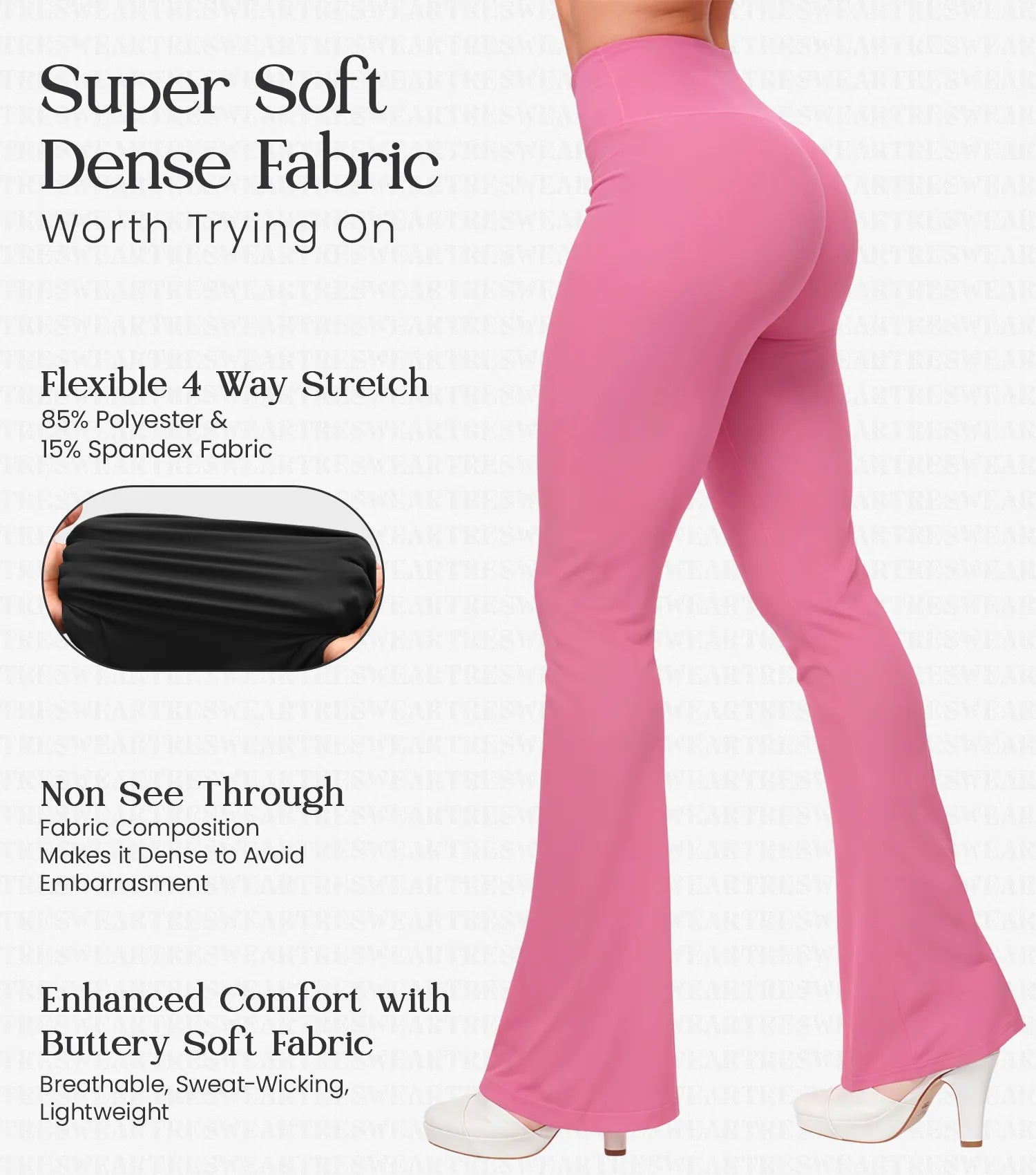 Crossover High Waisted Flare Leggings for Women with Tummy Control (Bubble Pink)