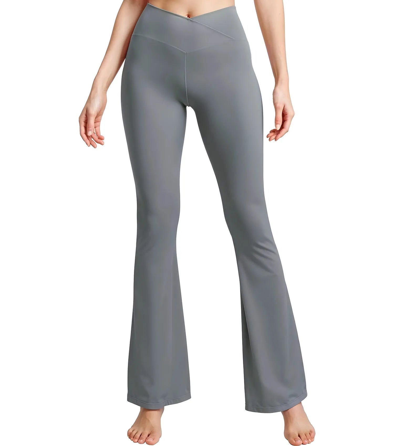 Crossover High Waisted Flare Leggings for Women with Tummy Control (Dark Grey)