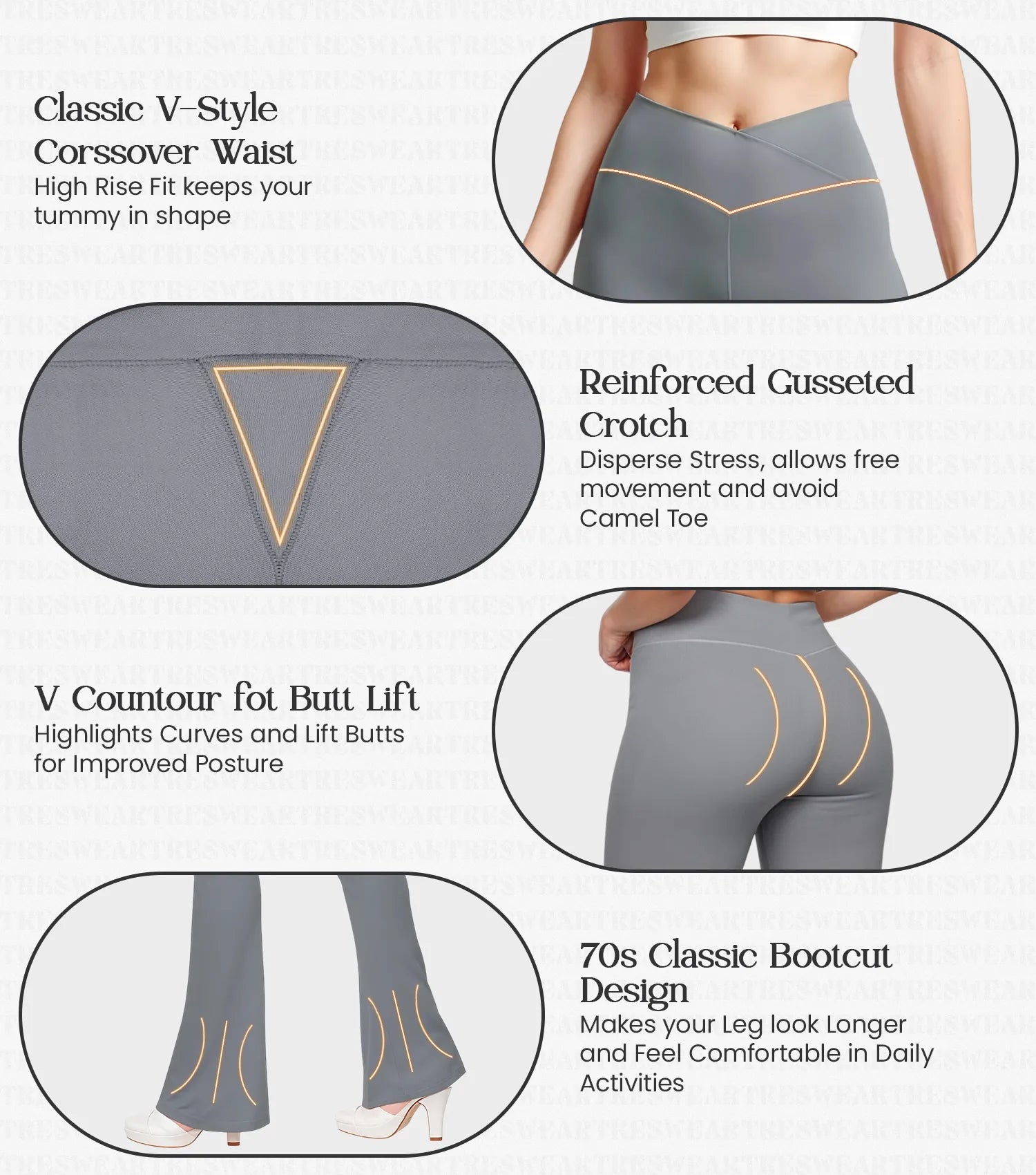 Crossover High Waisted Flare Leggings for Women with Tummy Control (Grey)