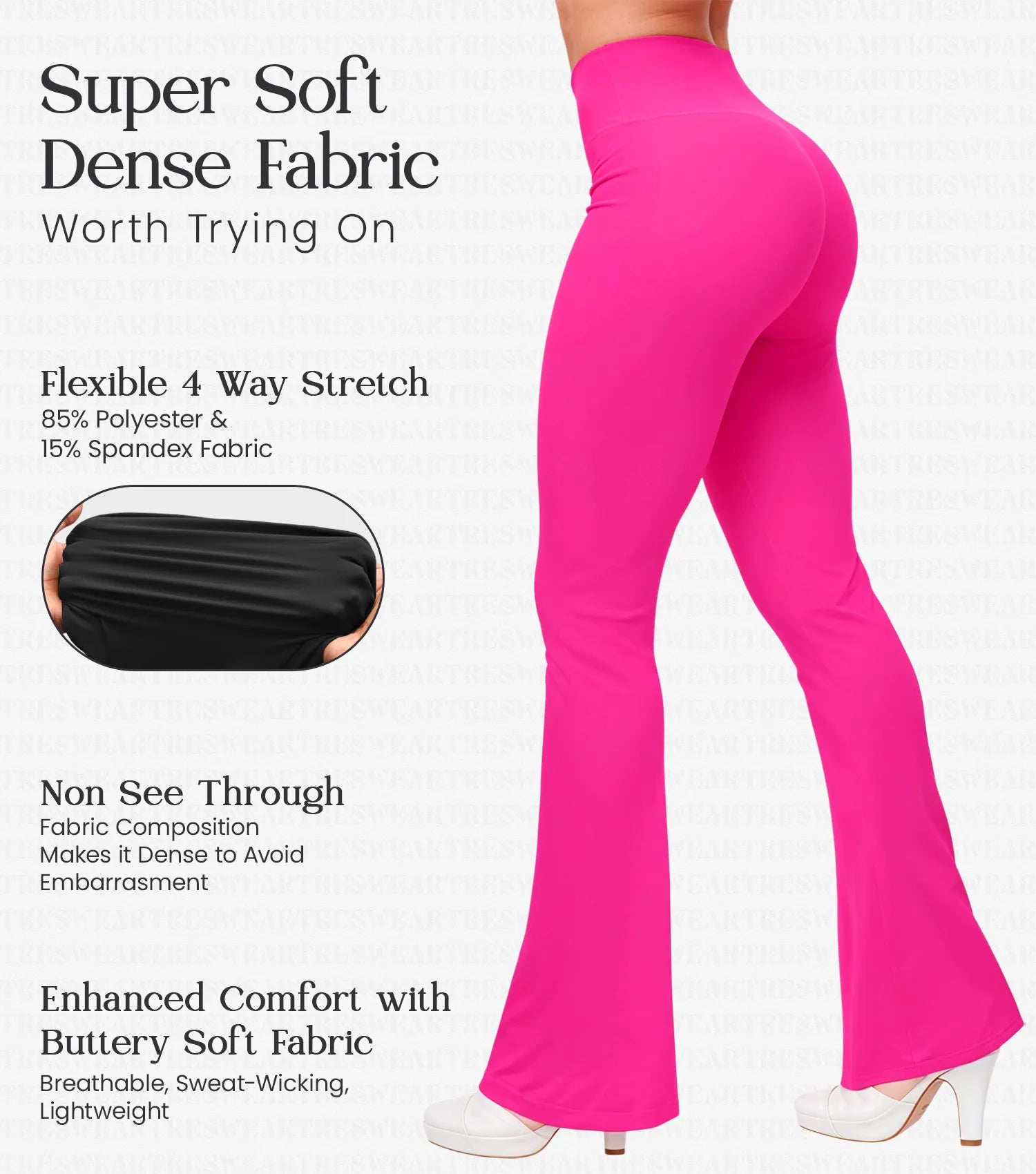 Crossover High Waisted Flare Leggings for Women with Tummy Control (Hot Pink)