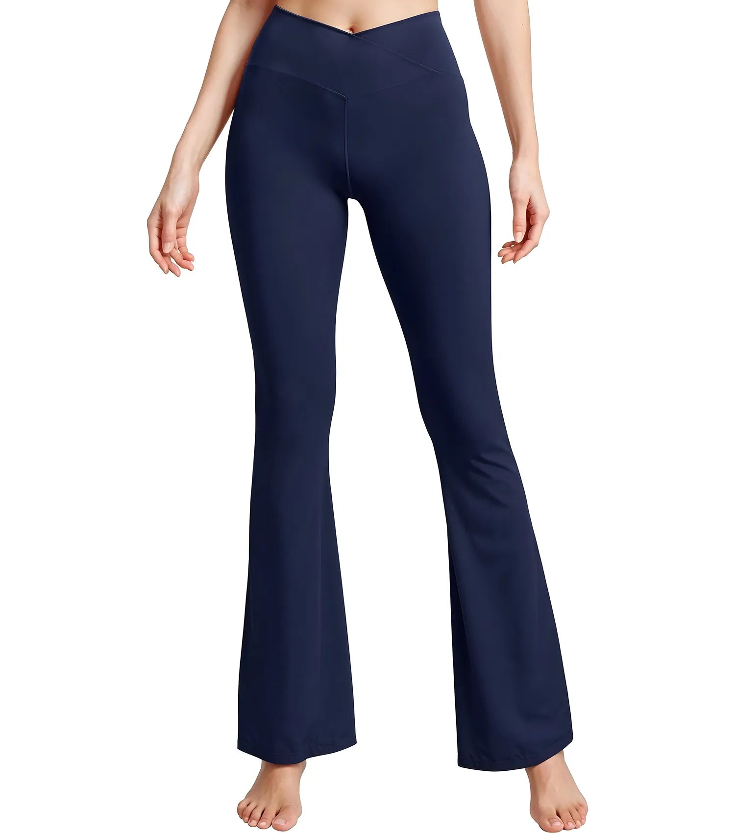 Crossover High Waisted Flare Leggings for Women with Tummy Control (Navy)