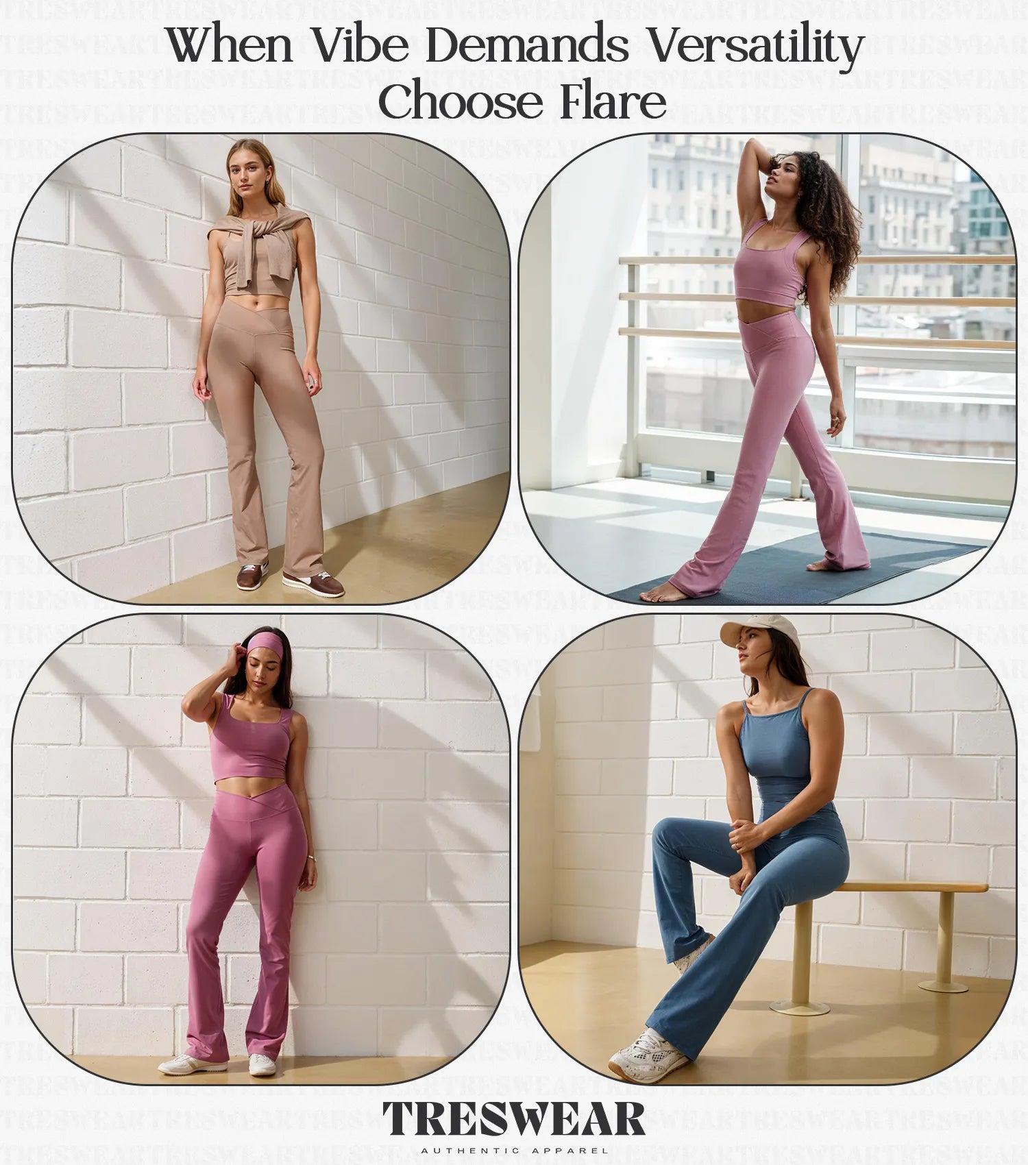 Crossover High Waisted Flare Leggings for Women with Tummy Control (Navy)