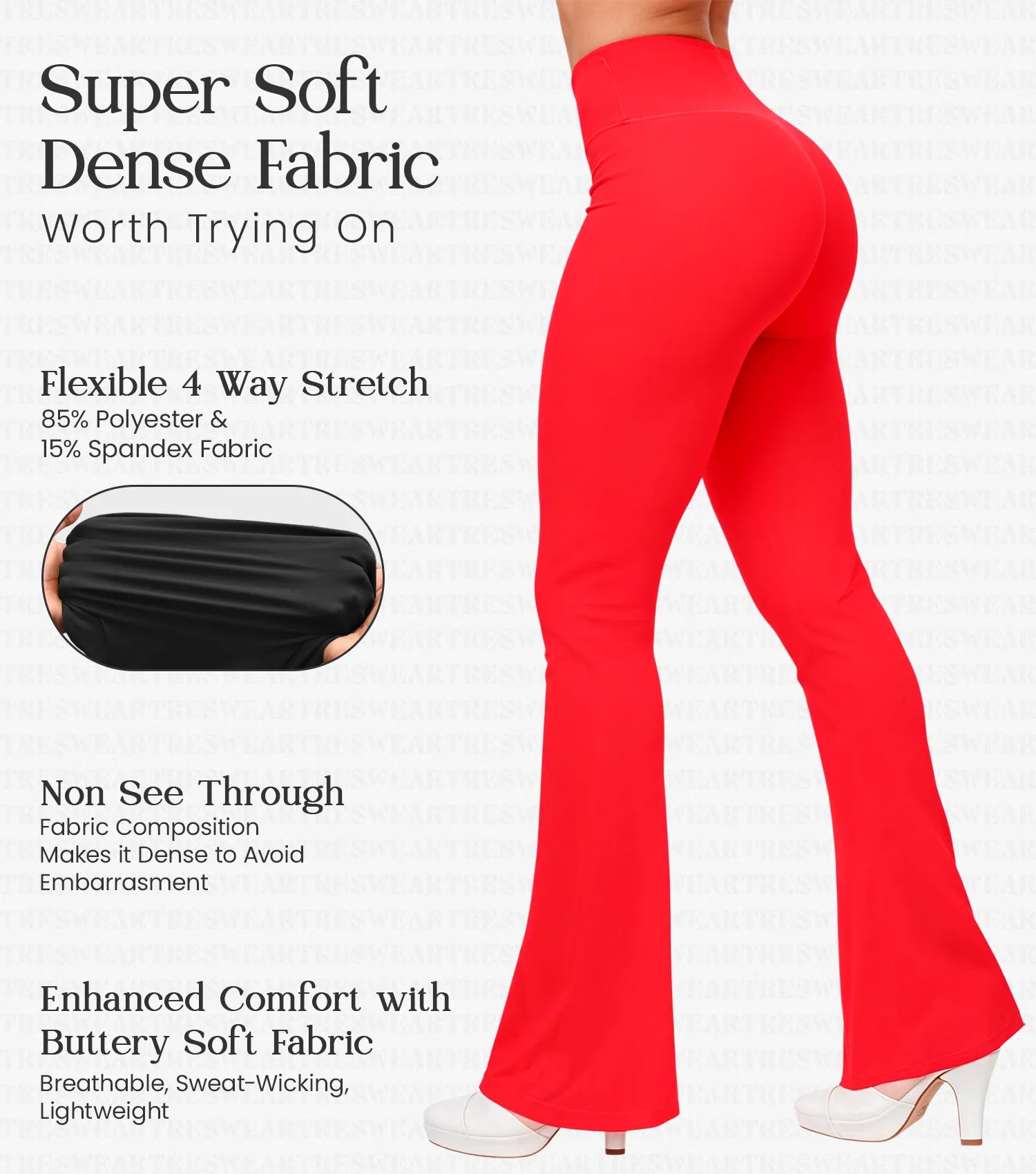 Crossover High Waisted Flare Leggings for Women with Tummy Control (Red)