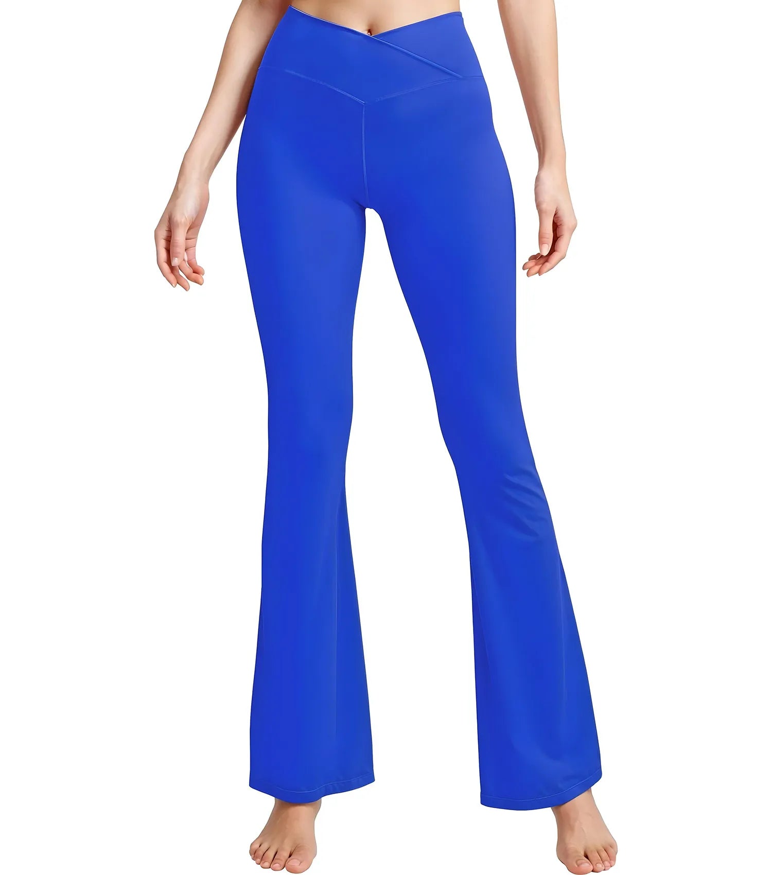 Crossover High Waisted Flare Leggings for Women with Tummy Control (Royal Blue)