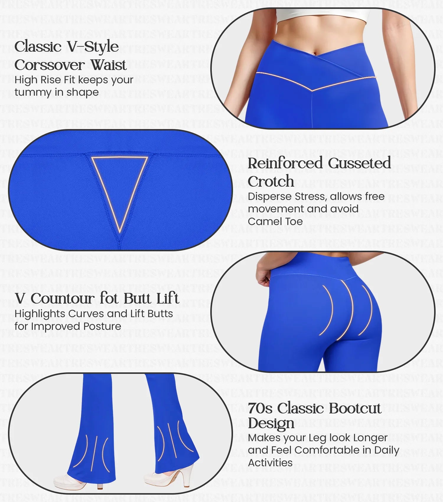 Crossover High Waisted Flare Leggings for Women with Tummy Control (Royal Blue)