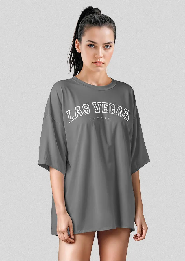 Women&amp;#39;s Oversized Tee Shirts, Loose Fit Crew Neck Short Sleeve Tops (Las Vegas)