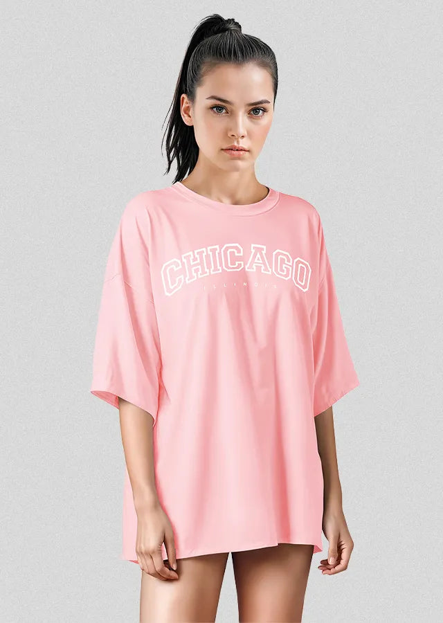 Women&amp;#39;s Oversized Tee Shirts, Loose Fit Crew Neck Short Sleeve Tops (Chicago)