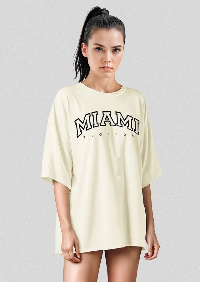 Women&amp;#39;s Oversized Tee Shirts, Loose Fit Crew Neck Short Sleeve Tops (Miami)